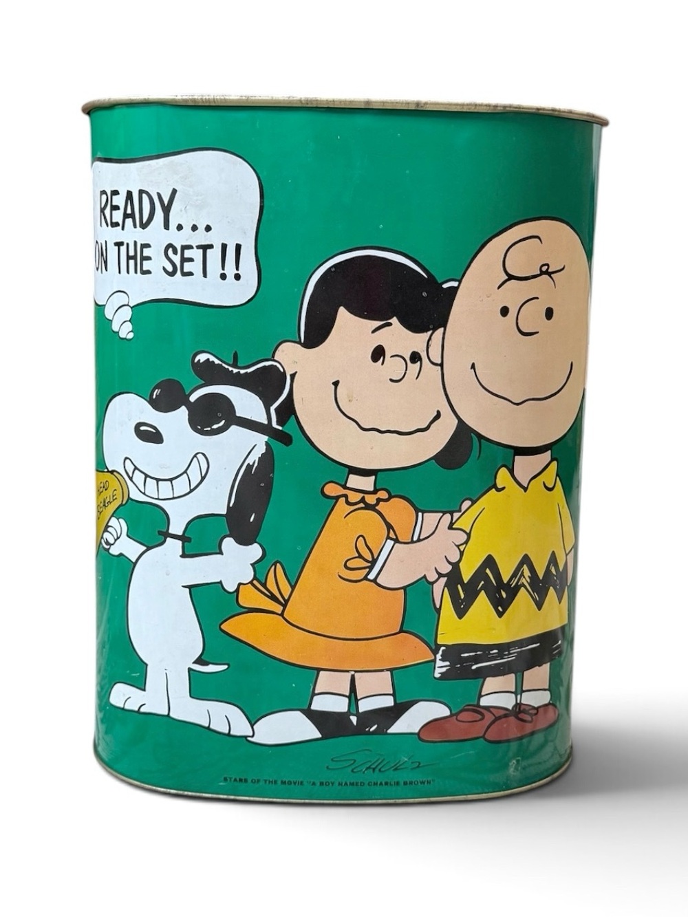 1969 Vintage Charlie Brown Metal Trash Can Waste Basket Snoopy Peanuts Schulz